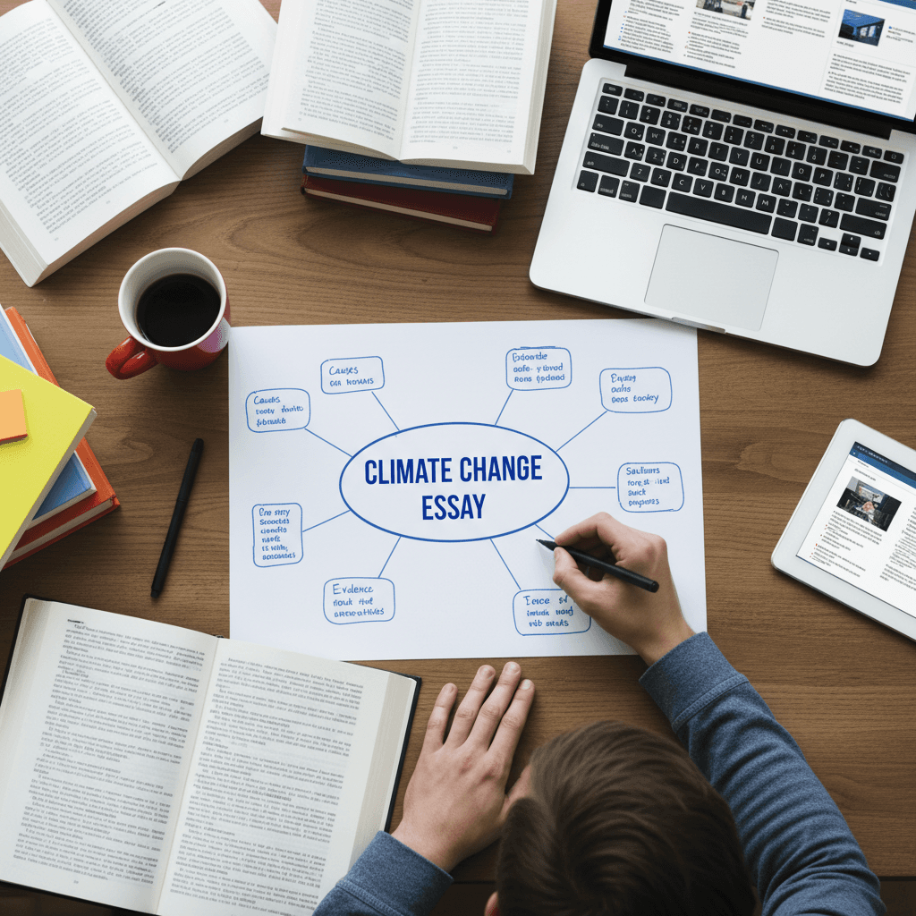 Student planning an essay with a graphic organizer