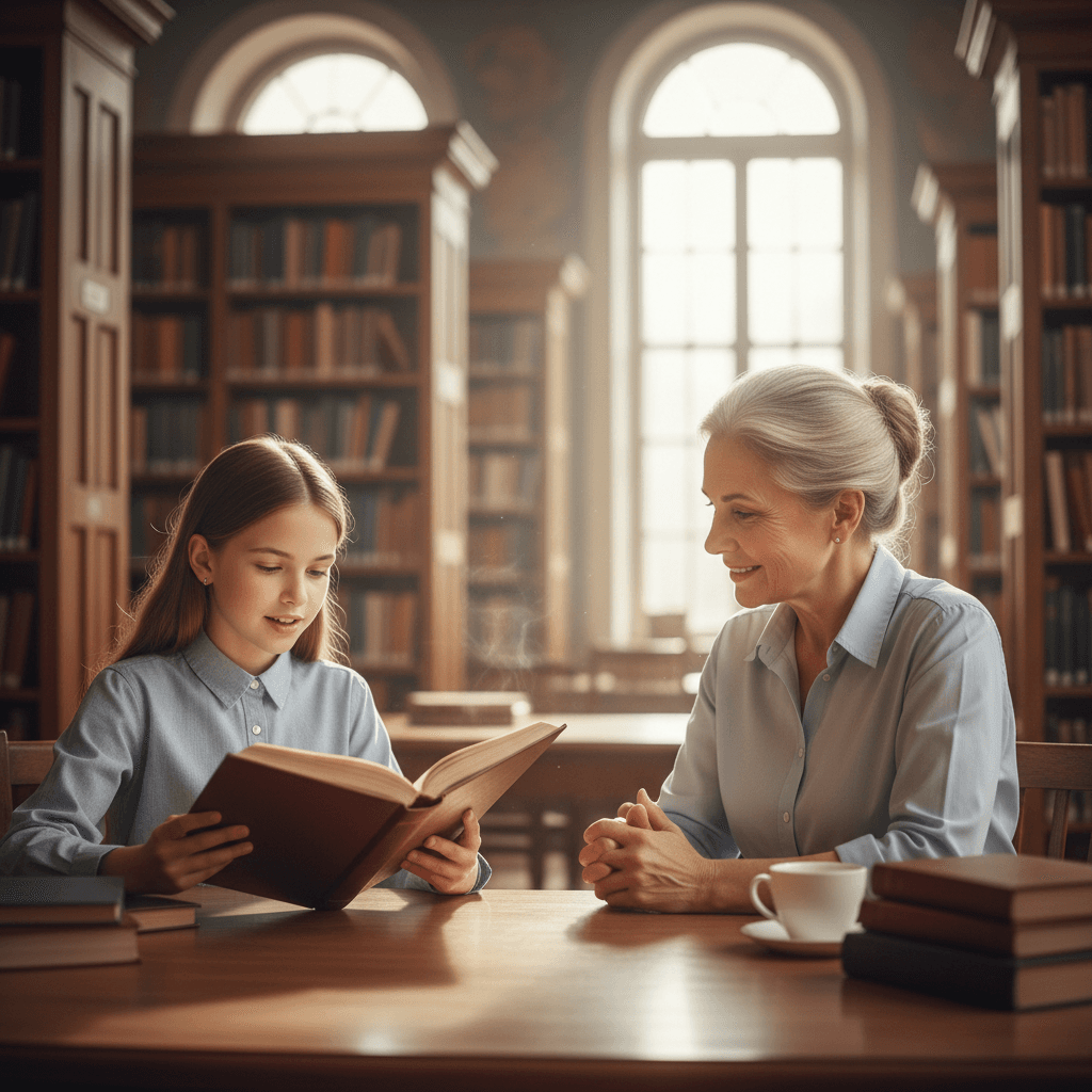 Student reading aloud while a teacher listens