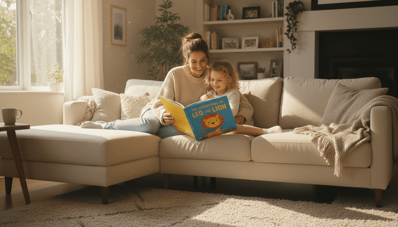 Parent and child reading together at home