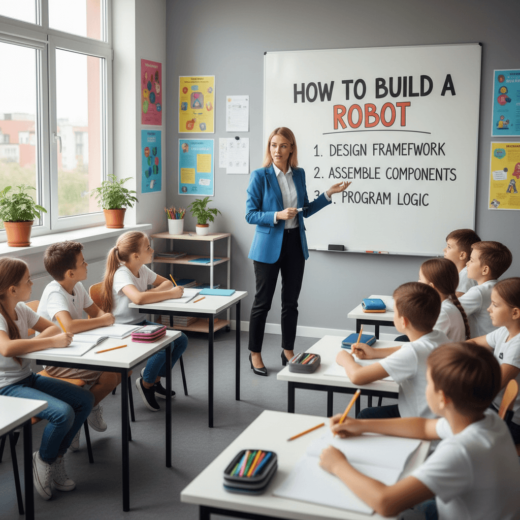 Teacher giving clear step-by-step instructions to attentive students in a classroom