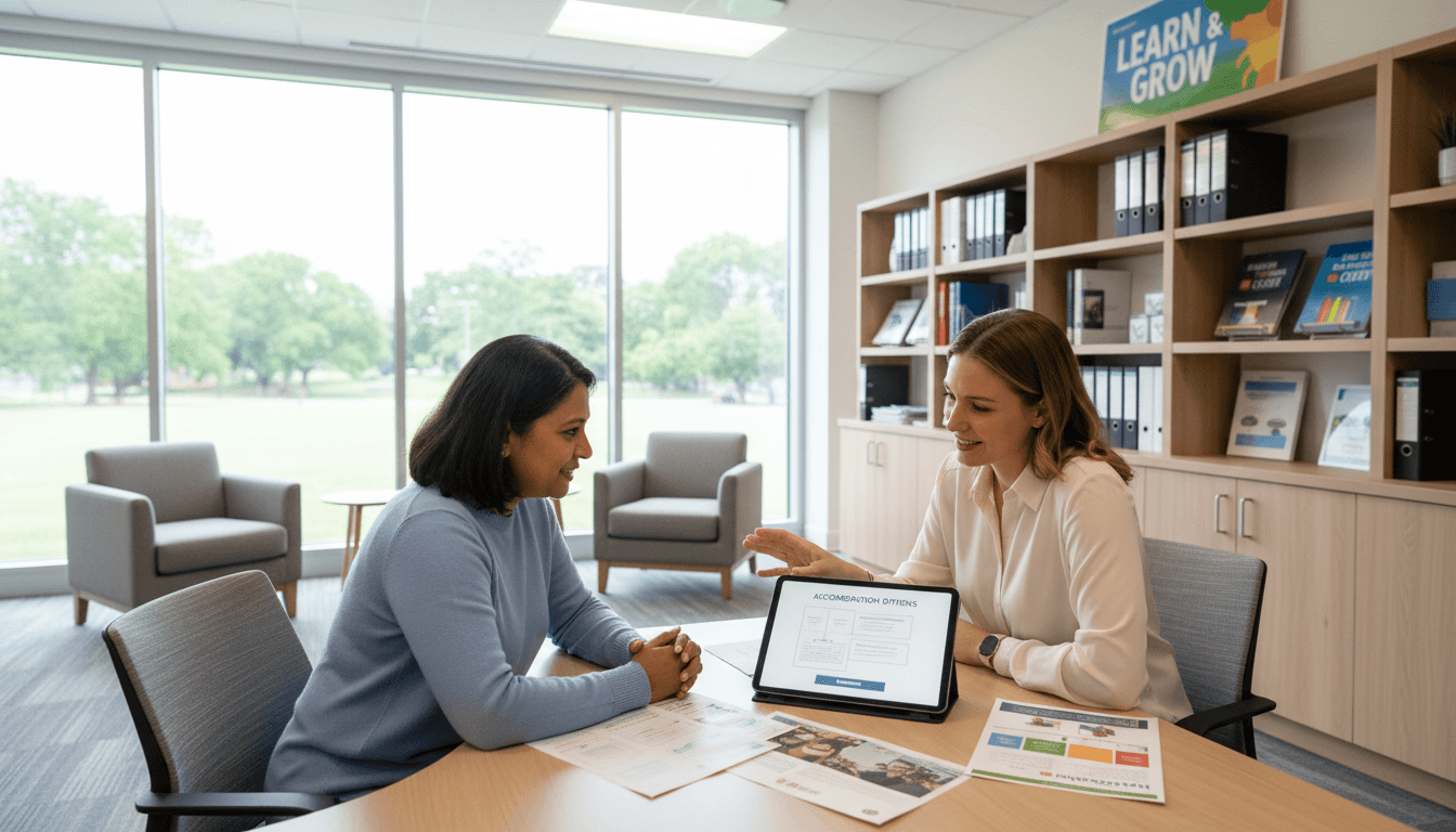 Professional educator in a meeting with a parent in a bright modern office